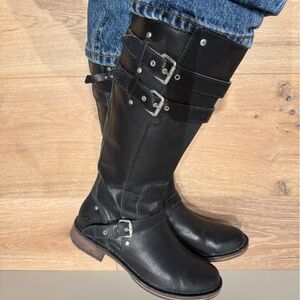 Vintage UGG Black Leather Moto Boots with Buckles size 7.5